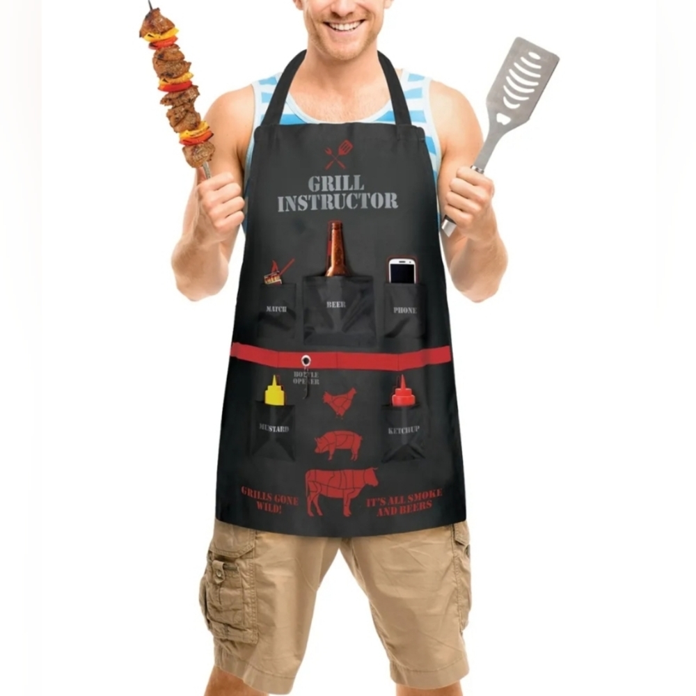Merch Source Unisex Grill Instructor Kitchen Apron, Black, One Size